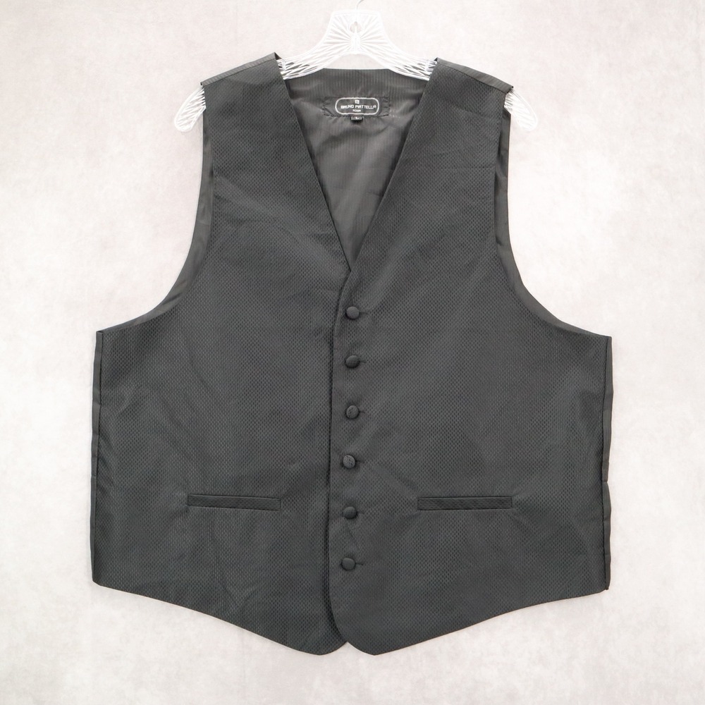 Bruno Piattelli Black Checker 6 Button Waistcoat Tuxedo Formal Suit‎ Vest 46R L